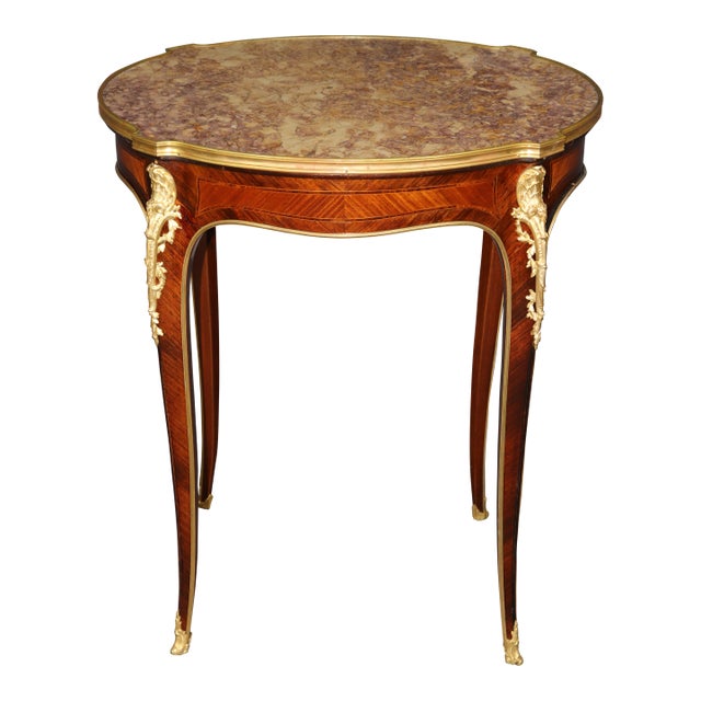 Late 19th C French Louis XV Style Marble Top Bronze End Table by Sormani For Sale