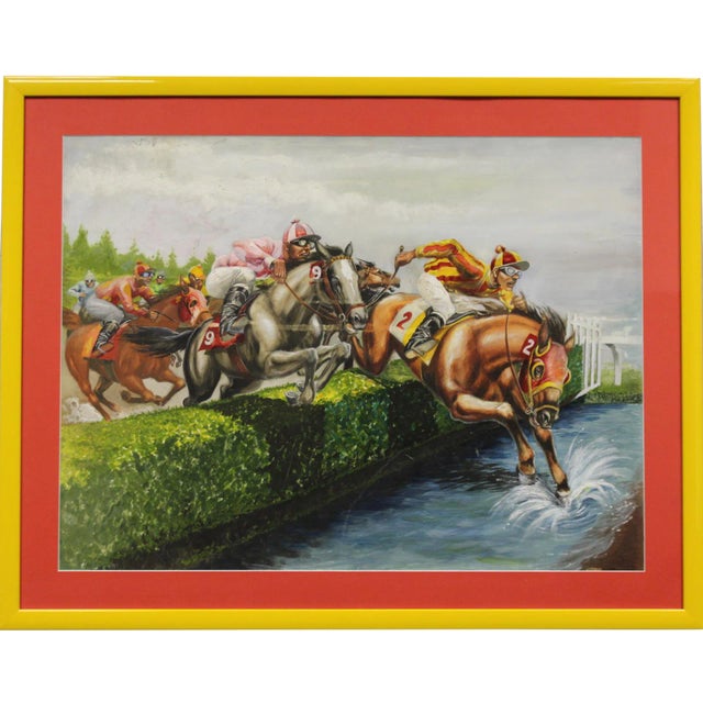 1960s Classic Steeplechase "The Water Jump" Painting For Sale
