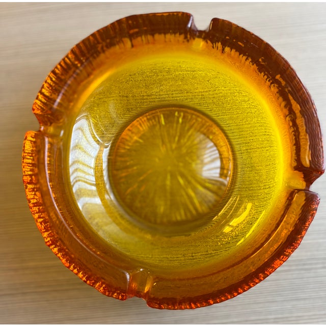 Mid Century Modern Vintage 60's Bright Orange and Yellow Large Heavy Glass Ashtray or Catchall For Sale - Image 4 of 6