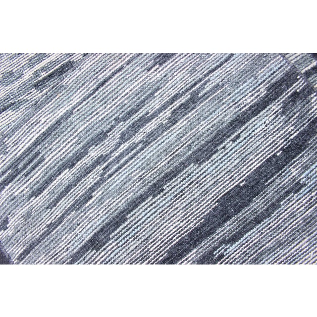 2010s Modern Runner Rug in Soft Gray With Subtle Blue Tones and Linear Pattern For Sale - Image 5 of 12