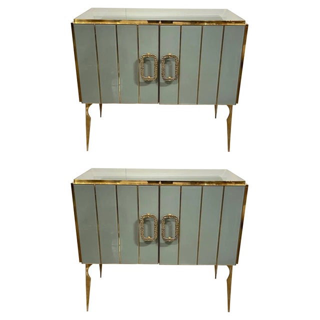 Gray Murano Glass & Brass Side Cabinets - A Pair For Sale - Image 8 of 8