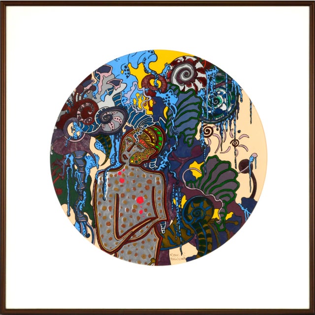 2000s Contemporary Circular Figurative Abstract Acrylic Painting by Nan C. Meinhardt, Framed For Sale