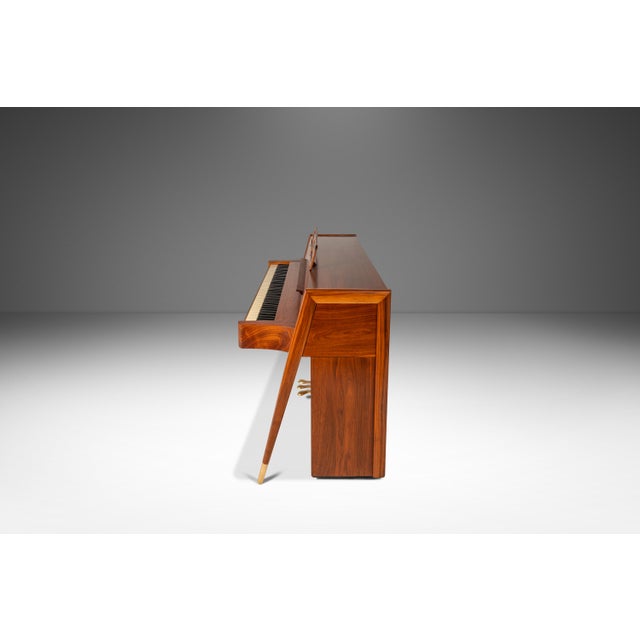 Rare Early Mid Century Modern Baldwin Acrosonic Piano in Walnut, Brass & Caning #759945, Usa, C. 1960s For Sale - Image 4 of 18