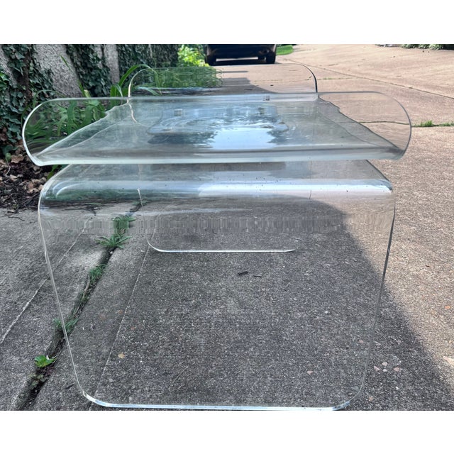 Attributed to Charles Hollis Jones Lucite 1970s Waterfall Swivel Bench or Ottoman For Sale - Image 14 of 17