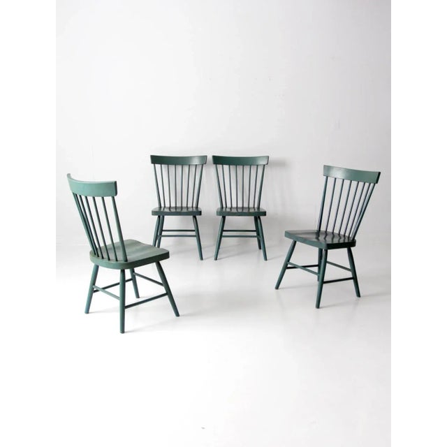 Farmhouse Vintage Painted Pine Dining Chairs Set 4 For Sale - Image 3 of 13