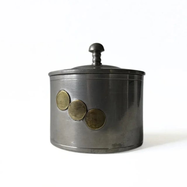 Antique Art Deco Pewter Container with Lid and Brass Details from Gab, Sweden, 192 For Sale - Image 5 of 5