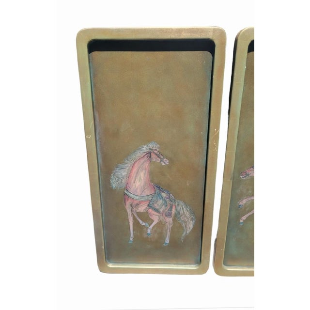 1980s Vintage Wood Pale Gold Pink Green Carved Horse Wall Art- a Pair For Sale - Image 5 of 11