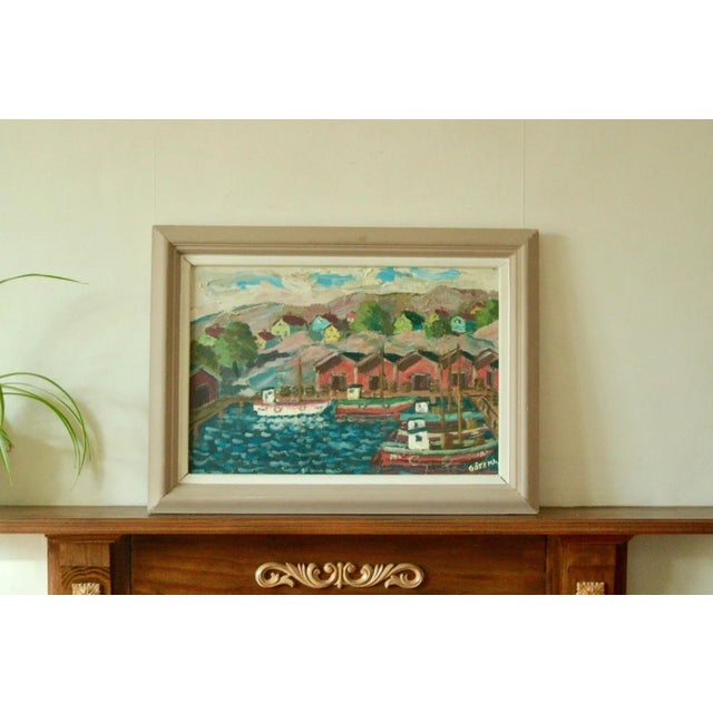 Göte Johansson, Fiskeläge Bohuslän, Mid-20th Century, Oil on Panel, Framed For Sale - Image 5 of 11