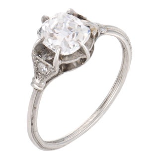 1920s Art Deco Gia 1.01 Carat Old Mine Diamond Platinum Engagement Ring, Size 5 For Sale