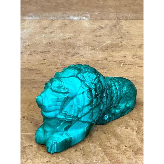 Gemstone Vintage Malachite Carved Lion Sculpture For Sale - Image 7 of 16