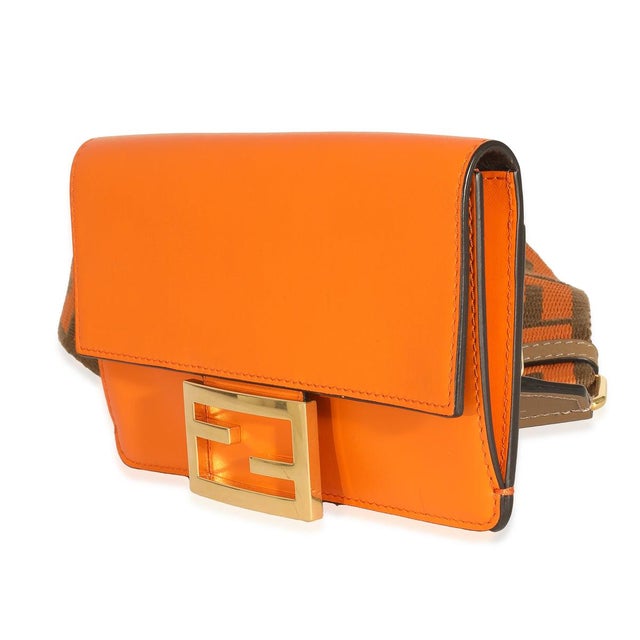 2010s Orange Calfskin Mini Flat Baguette with Brown Strap You Strap For Sale - Image 5 of 8