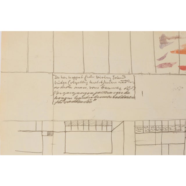 Blue 1950s Swedish Mid-Century Folk Art Water Color Painting of a Traditional Thatched Roof Village House Cottage For Sale - Image 8 of 8