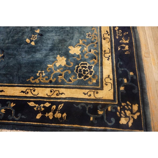1920s Classic Chinese Symbols Navy Blue Open Field Antique Peking Room Size Rug For Sale - Image 4 of 11
