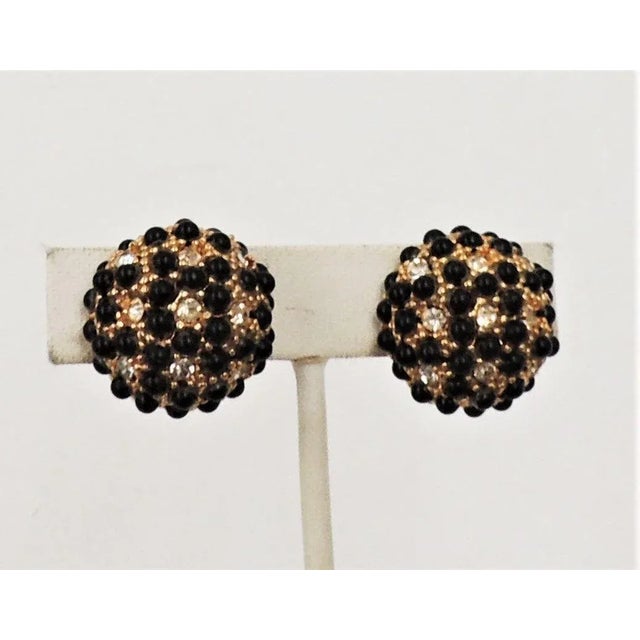 Vintage 1960s Hobe Domed Faux-Onyx & Clear Rhinestone Clip Earrings - 2 Pieces For Sale - Image 9 of 9