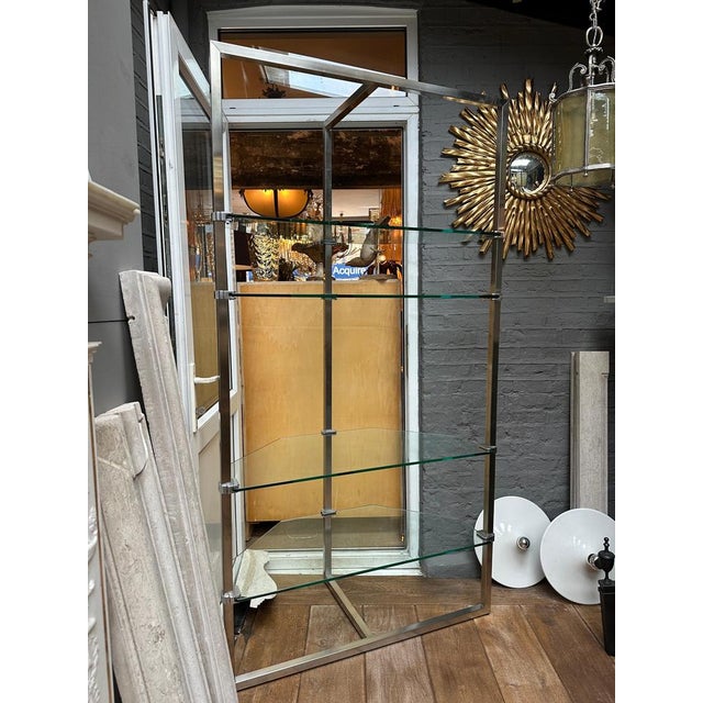 Large Chrome and Glass Corner Display Showcase by Peter Ghyczy, 1970s For Sale - Image 10 of 17