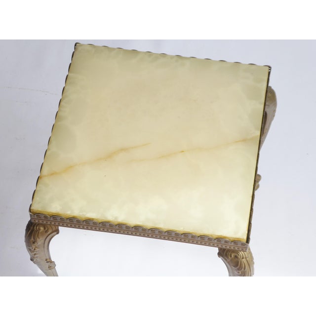 Gold Vintage French Hollywood Regency Neoclassical Square Table with Brass and Onyx,1960s For Sale - Image 8 of 9