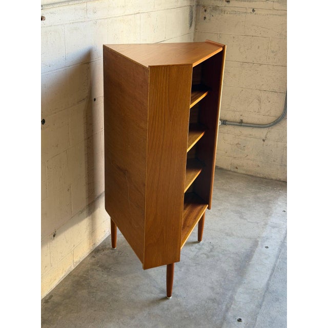 Vintage Teak Corner Cabinet With 3 Open Shelves and Tapered Legs Denmark 1960s For Sale In Los Angeles - Image 6 of 11