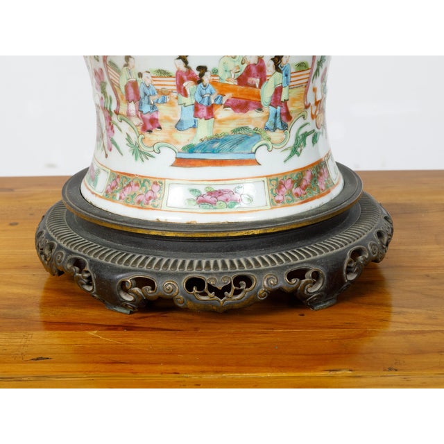 Early 19th Century Chinese Rose Medallion Canton Baluster Vase circa 1800 Mounted as a Table Lamp For Sale - Image 9 of 12
