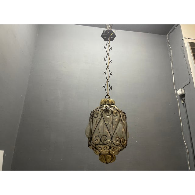 Wrought Iron and Murano Glass Pendant Light, 1950s For Sale - Image 7 of 9