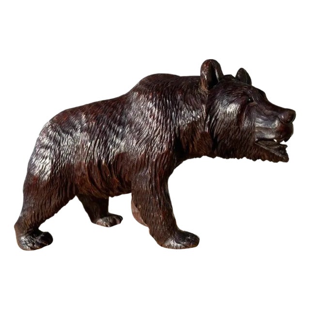 19th Century Swiss Black Forest Carved and Stained Walnut Bear For Sale