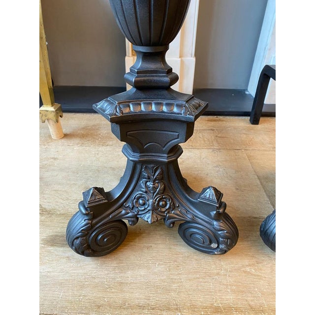 Tall Antique Fire Dogs in Cast Iron, 1890, Set of 2 For Sale - Image 4 of 16