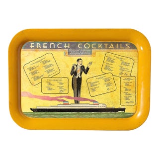 Art Deco Graphic Cocktail Tray in Tin and Mustard Yellow Enamel For Sale