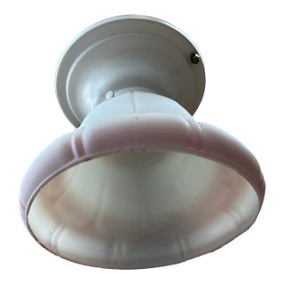 Vintage Pink and White Shade on White Metal Flush Mount Fixture For Sale