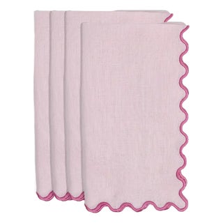Powder Blue and White Linen Dinner Napkins- Set of 4 For Sale