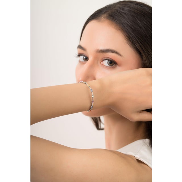 Not Yet Made - Made To Order 4.38ct Rainbow Multi Sapphire & Diamond Tennis Bracelet in 14k White Gold 6.5 Inch For Sale - Image 5 of 13