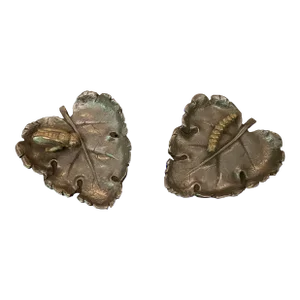 Naturalistic Pewter & Brass Leaf Form Trinket Dish - a Pair