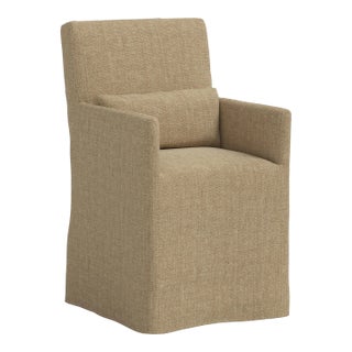 Stoffer Home x Cloth & Company Lindy Slipcover Dining Arm Chair in Relaxed Linen Burlap For Sale
