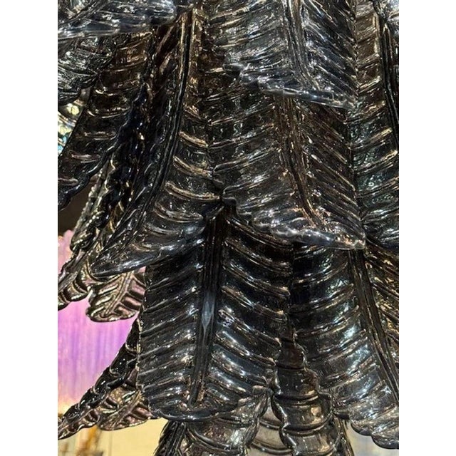Modern Black Murano Glass Palm Leaf Chandelier For Sale - Image 3 of 6