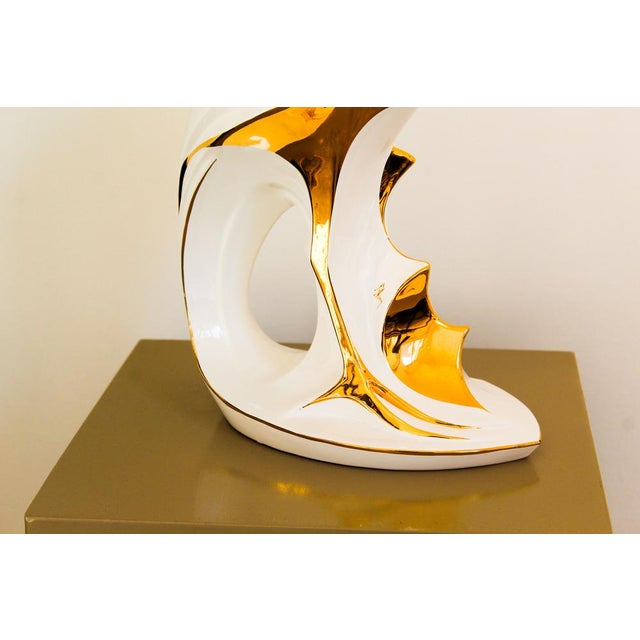 Italian Heron Figure in White and Gold Lacquered Ceramic from Ahury, 1970s For Sale - Image 10 of 16