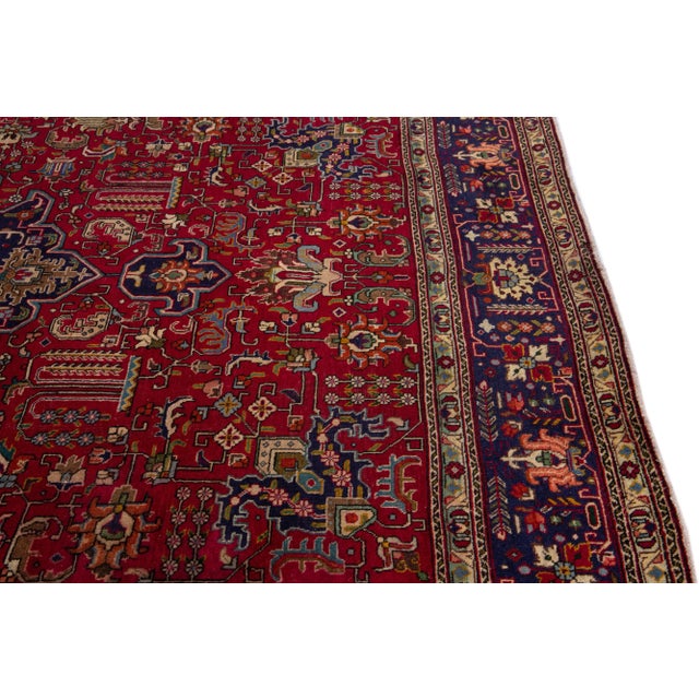 1960s Vintage Persian Tabriz Handmade Medallion Red Wool Rug For Sale In New York - Image 6 of 8