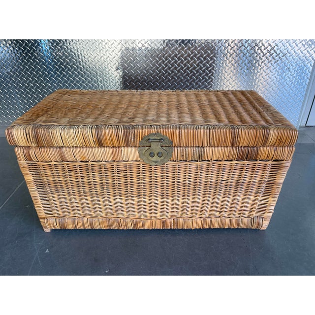 Vintage Wicker Trunk, Storage Chest, Campaign, Regency, Boho For Sale - Image 4 of 11
