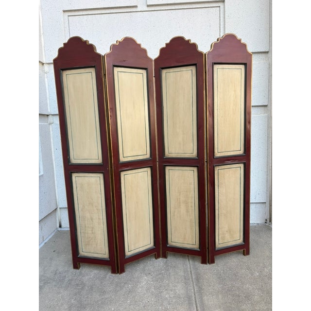 Italian Neoclassical Hand Painted Wood Four Panel Screen, 1950s For Sale - Image 13 of 17