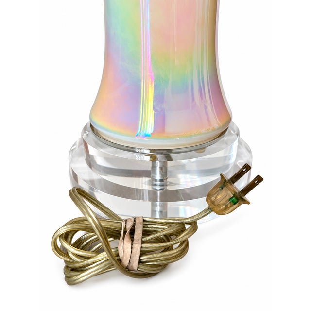 Iridescent Pearlescent Spiral Ribbon Table Lamp With Clear Tiered Base For Sale - Image 17 of 17