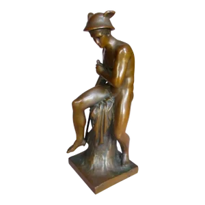 19thc French Antique Carved and Bronzed Wood Figural Sculpture of Greek Myth. Figure "Pan"