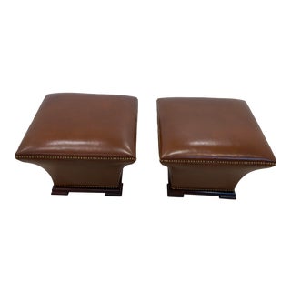 Baker Furniture Leather Ottomans - a Pair For Sale