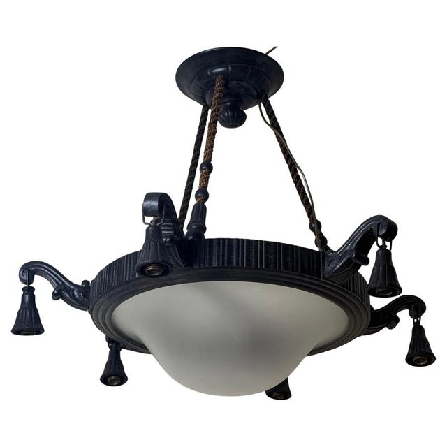 Art Deco Frosted Milk Glass Chandelier, Germany, 1930s For Sale - Image 15 of 15