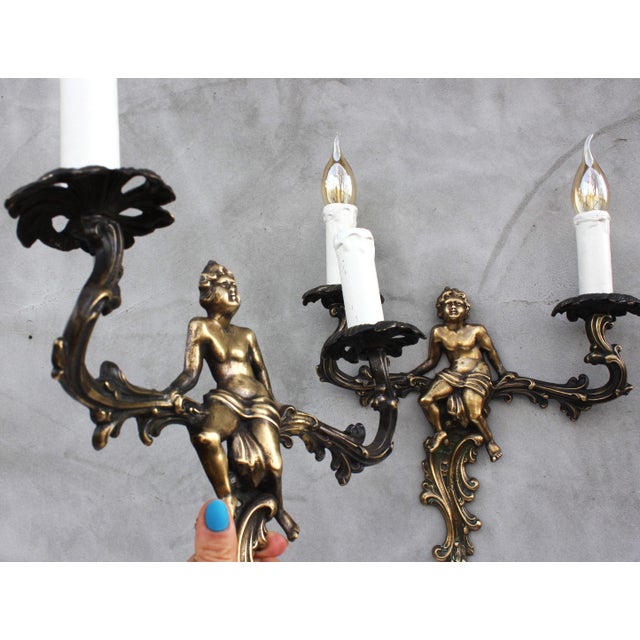 Baroque Vintage Baroque Sconces in Brass, 1950s, Set of 2 For Sale - Image 3 of 10