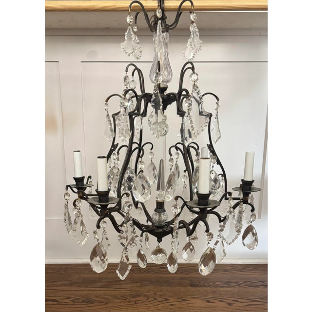 Early 20th Century French Louis XV Style Six Light Bronze or Brass Chandelier With Abundance of Cut Crystal Prisms For Sale - Image 12 of 12