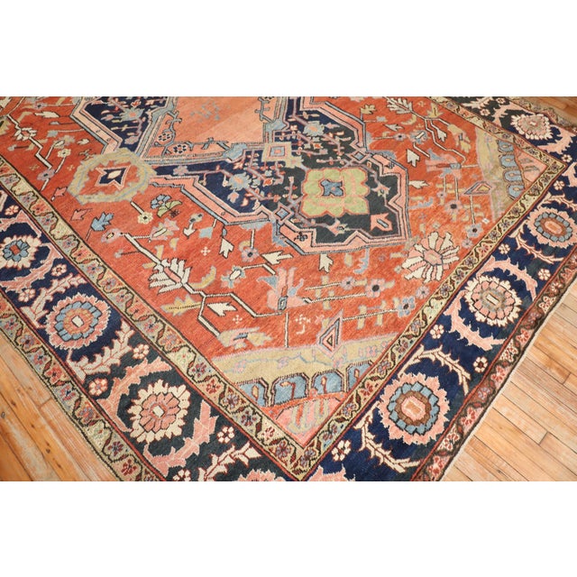 Textile Antique Signed Heriz Large Scale Rug - 8'3" x 10'10" For Sale - Image 7 of 12