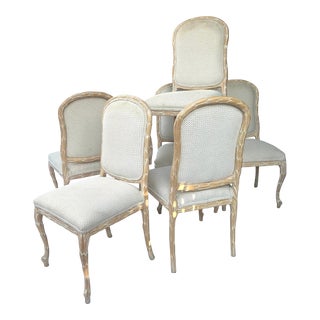 Late 20th Century Hollywood Regency Wheat Sheath Carved Wood Dining Chairs in the Style of Serge Roche- Set of 6 For Sale