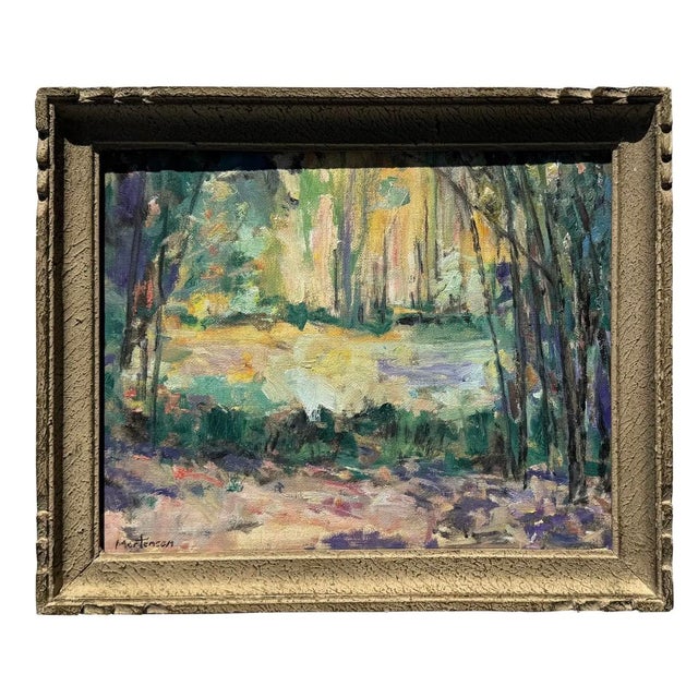 Post Impressionist Contemporary Post-Impressionist Oil Painting of Water Scene With Lilies After Monet in Vintage French Frame For Sale - Image 3 of 9