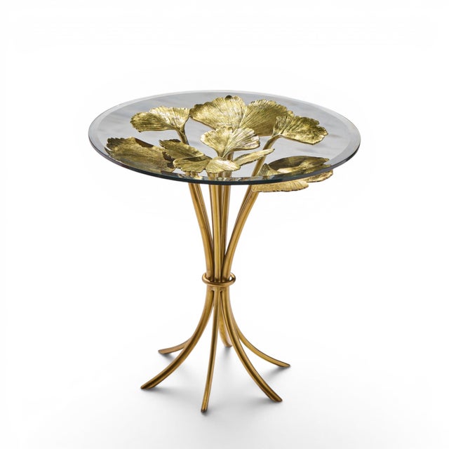 Late 20th Century Jay Strongwater Lola Ginkgo Brass Leaf Side Table For Sale - Image 5 of 8