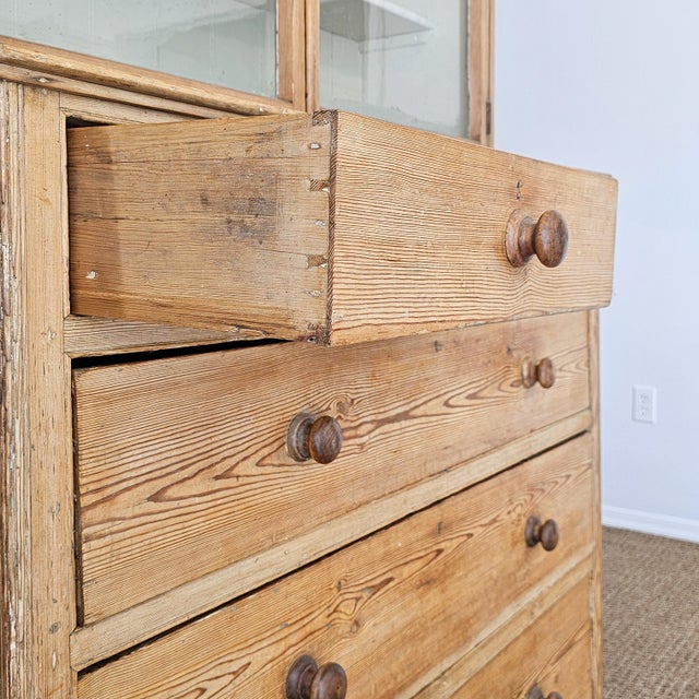 Antique English Pine Glazed Dresser Display Cabinet - Circa 1880 For Sale - Image 11 of 17