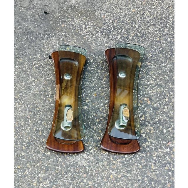 Brown Danish Wall Lights in Rosewood and Crystal, Set of 2 For Sale - Image 8 of 10