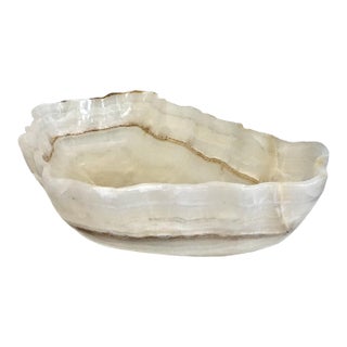 Natural White Onyx Hand-Carved Freeform Bowl For Sale