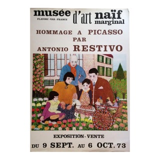 Original French Musee D’Art Naïf Marginal Art Poster by A. Restivo Tribute to Picasso For Sale